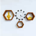 Wooden Wall Mount 3 Hexagon Floating Shelves (Brown) - front_view