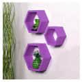 Wooden Wall Mount 3 Hexagon Floating Shelves (Purple) - photo