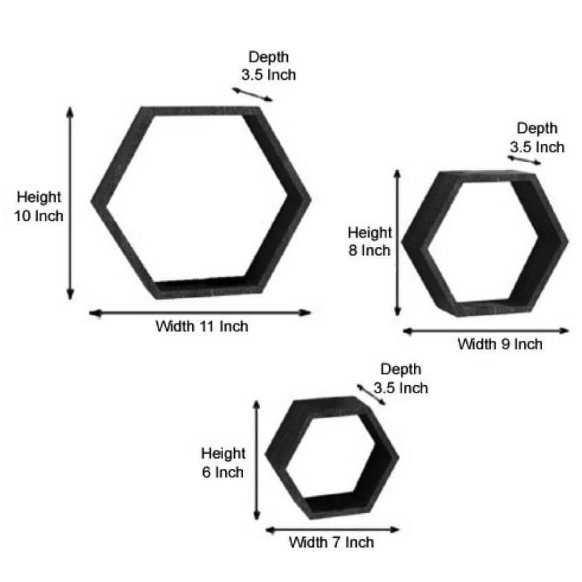 Wooden Wall Mount 3 Hexagon Floating Shelves (Red)