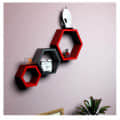 Wooden Wall Mount 3 Hexagon Floating Shelves (Red & Black) - front_view