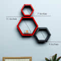 Wooden Wall Mount 3 Hexagon Floating Shelves (Red & Black) - top_view