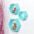 Wooden Wall Mount 3 Hexagon Floating Shelves (Sky Blue) - photo