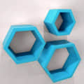 Wooden Wall Mount 3 Hexagon Floating Shelves (Sky Blue) - rear_view