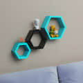 Kansai Wooden Wall Mount Hexagon Floating Shelves (Sky Blue & Black) - rear_view