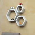 Kansai Wooden Wall Mount Hexagon Floating Shelves (White) - photo