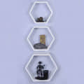 Kansai Wooden Wall Mount Hexagon Floating Shelves (White) - front_view
