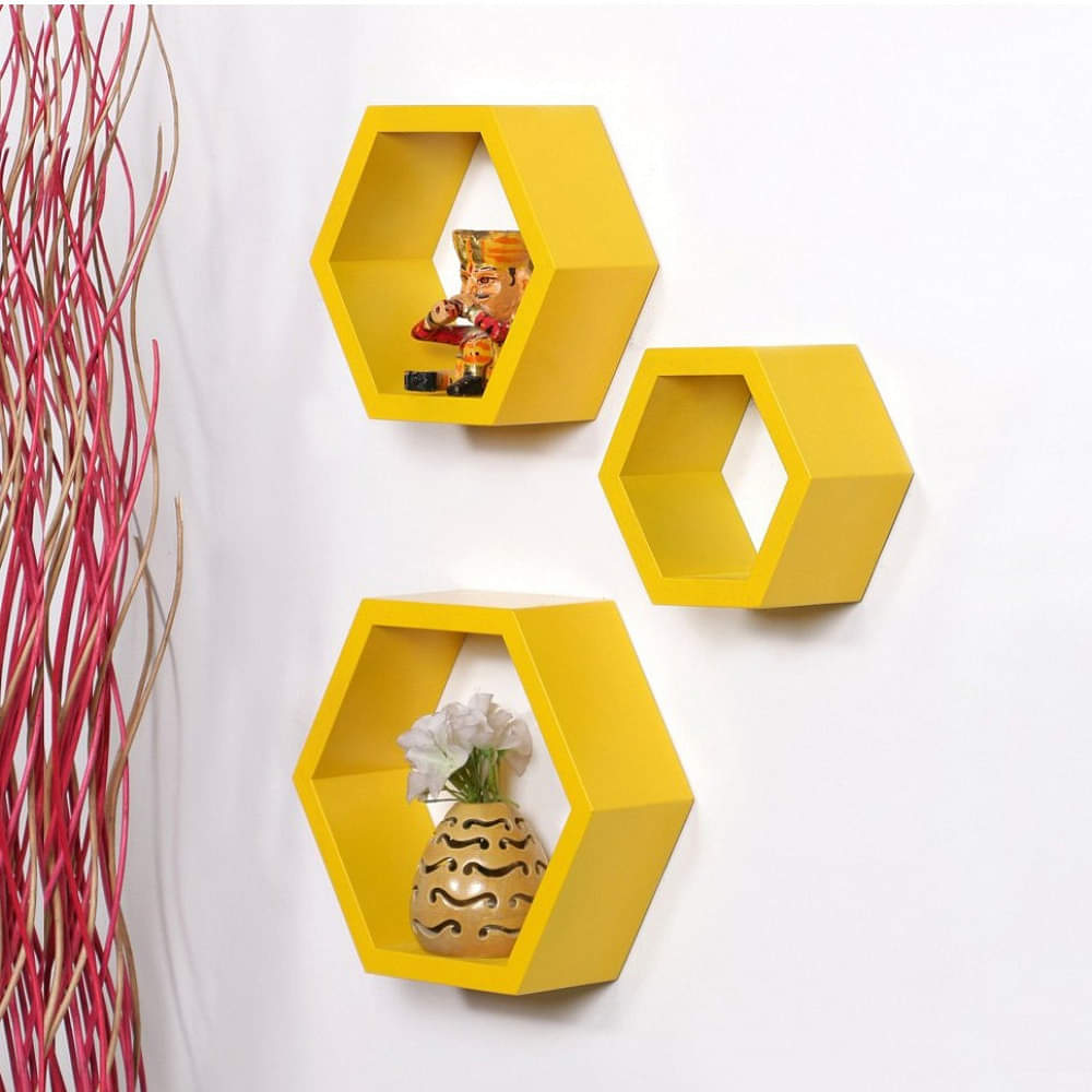Kansai Wooden Wall Mount Shelves (Yellow) - photo