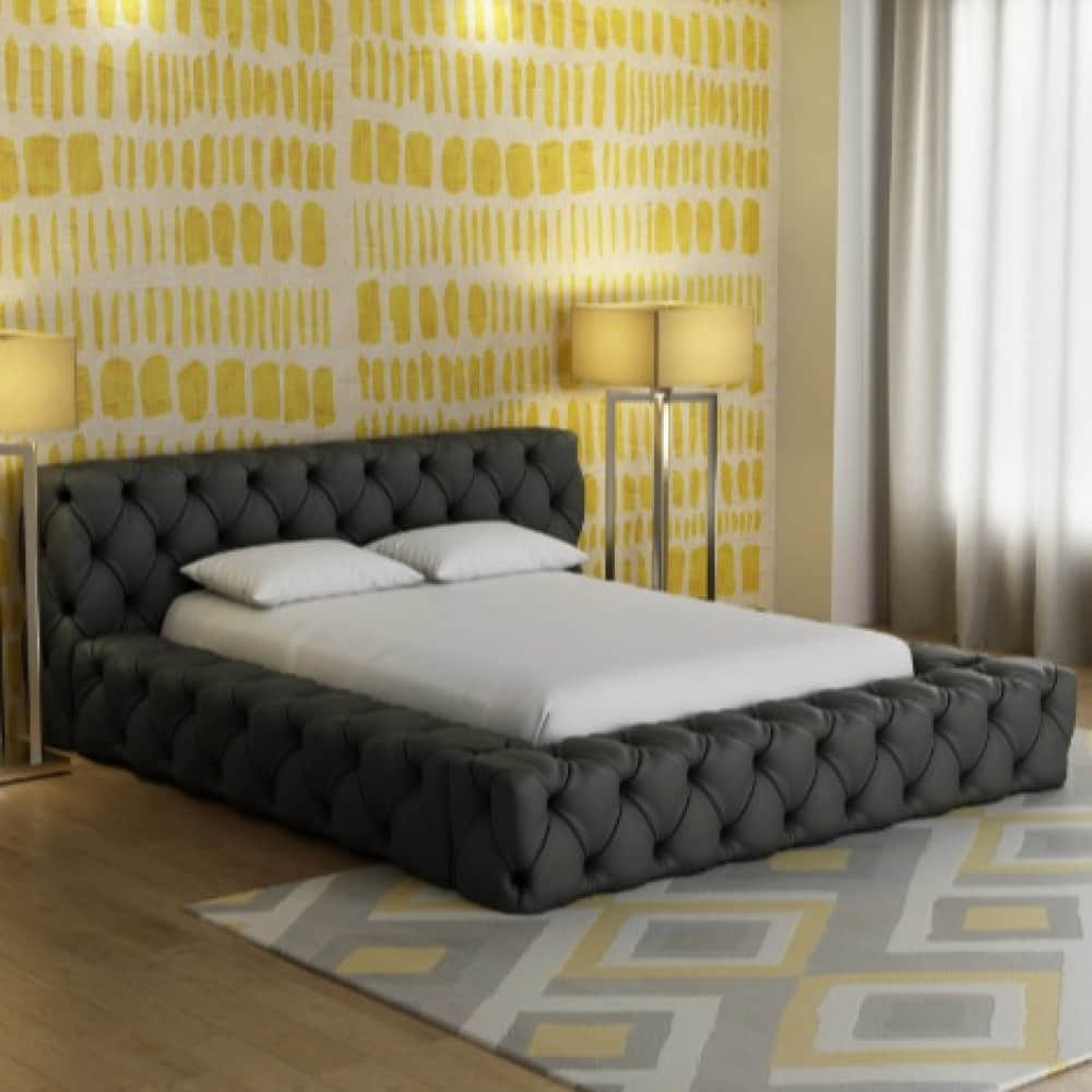 Exquisite King Size Upholstered Bed In Dark Grey - photo