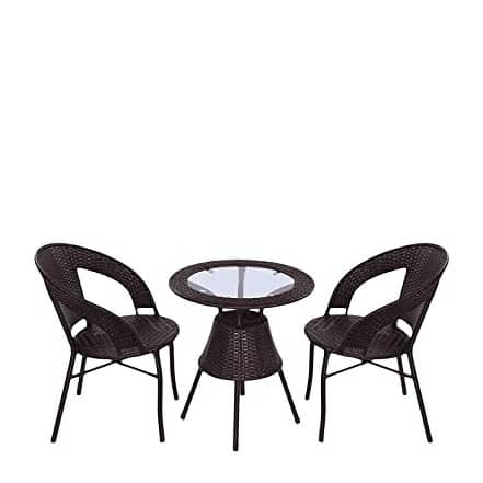 Outdoor Garden Patio Seating Set 1+2 (2 Chairs and 1 Table) (Brown)