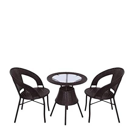 Outdoor Garden Patio Seating Set 1+2 (2 Chairs and 1 Table) (Brown)