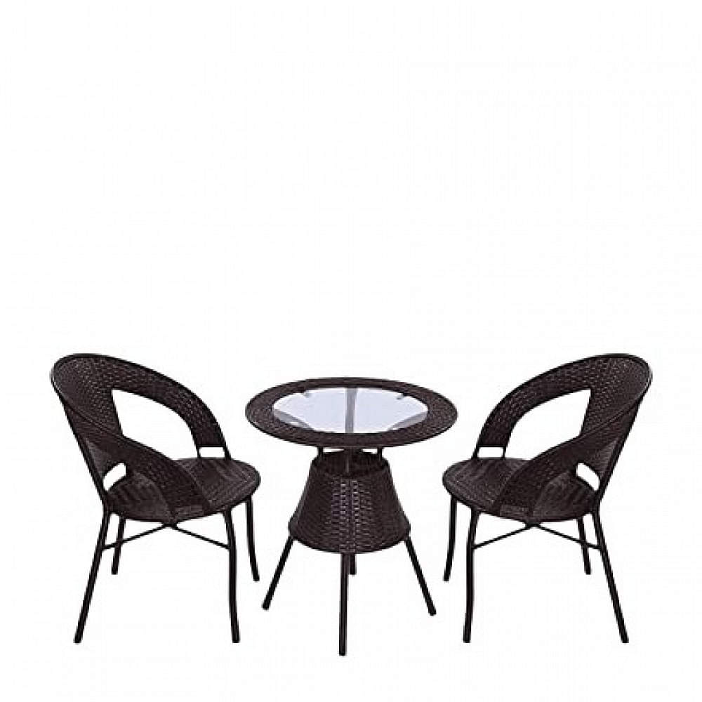 Outdoor Garden Patio Seating Set 1+2 (2 Chairs and 1 Table) (Brown) - photo