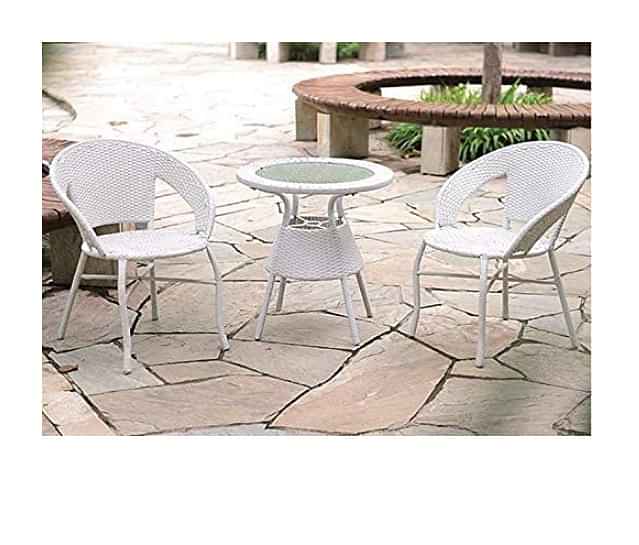 Outdoor Garden Patio Seating Set 1+2 (2 Chairs and 1Table) (White) - photo