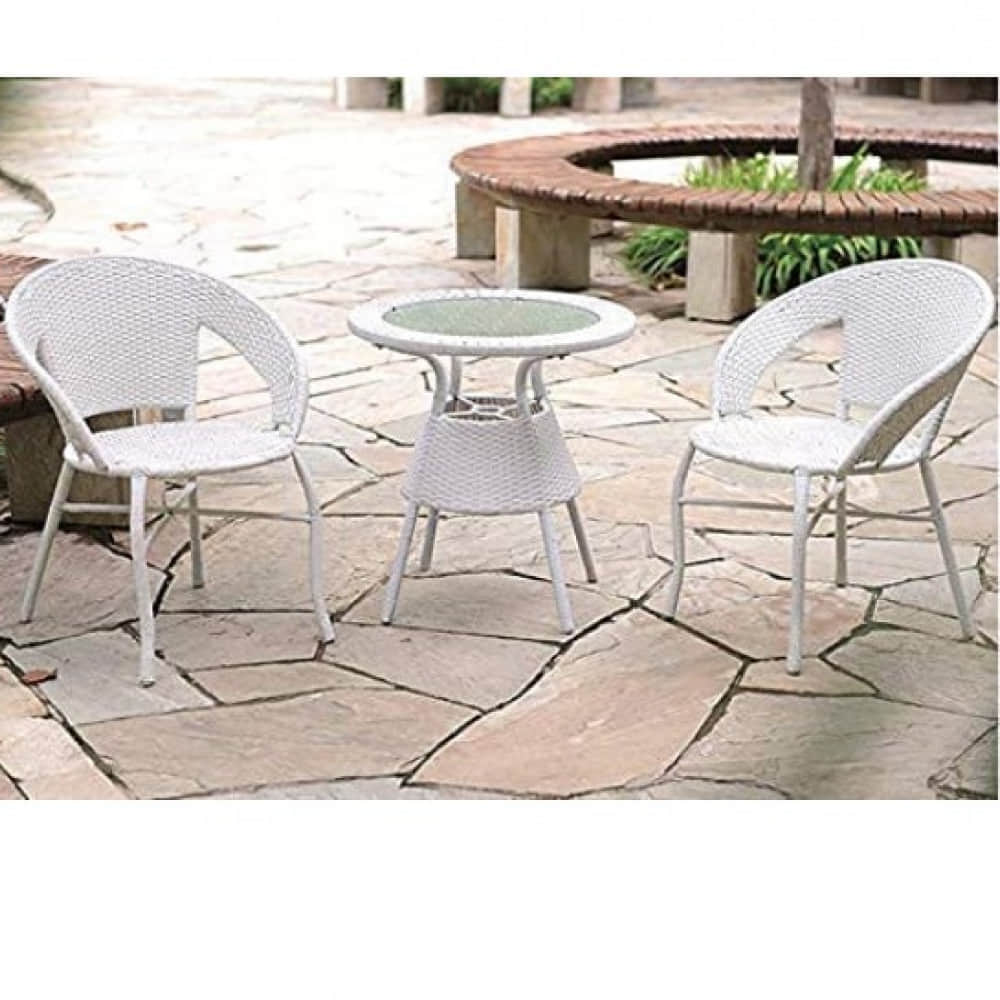 Outdoor Garden Patio Seating Set 1+2 (2 Chairs and 1Table) (White) - photo