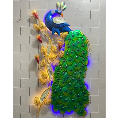 Peacock Metal Wall Art with LED Light
