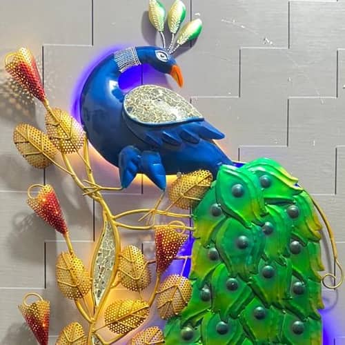 Peacock Metal Wall Art with LED Light