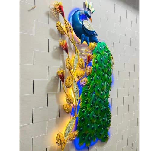 Peacock Metal Wall Art with LED Light