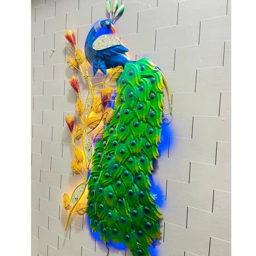 Peacock Metal Wall Art with LED Light