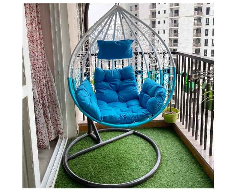 Kyoto Swing Chair With Cushion (White & Sky Blue) - photo