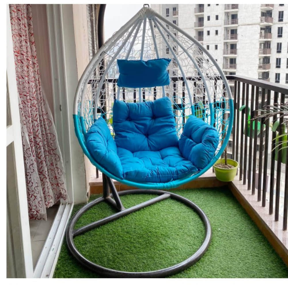 Kyoto Swing Chair With Cushion (White & Sky Blue) - photo