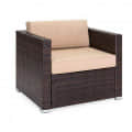 Outdoor 5 Seater Sofa Set With Cushion and Glass Table (Brown) - front_view