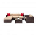 Outdoor 5 Seater Sofa Set With Cushion and Glass Table (Brown) - top_view