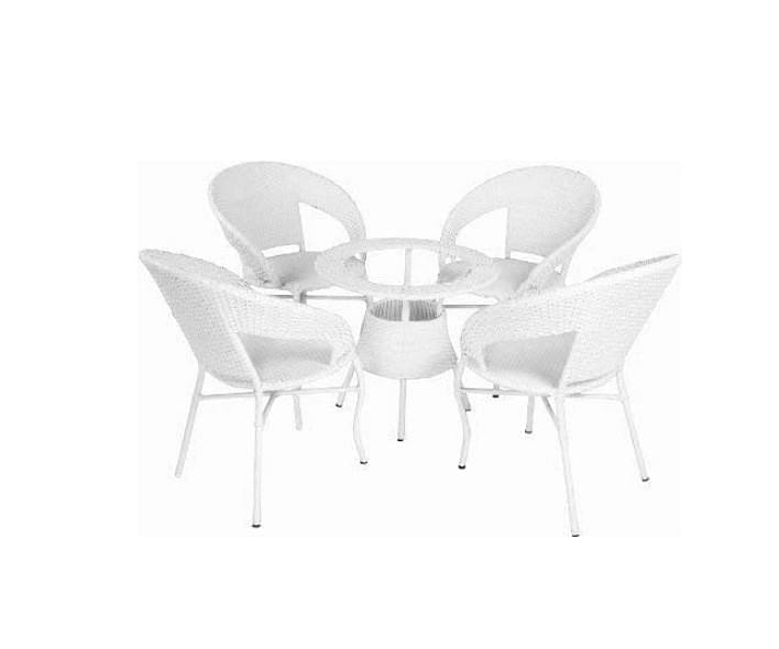 Outdoor Furniture Set in White Color (4 Chair & 1 Table with Glass)