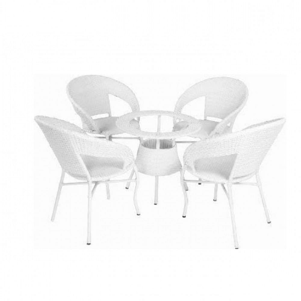 Outdoor Furniture Set in White Color (4 Chair & 1 Table with Glass) - photo