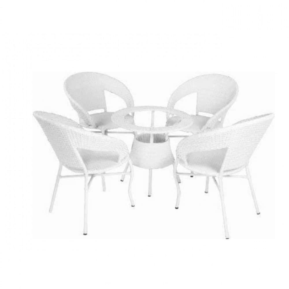 Outdoor Furniture Set in White Color (4 Chair & 1 Table with Glass) - photo