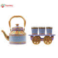 Tea Set Veri Peri - Hand Painted Tea Kettle, 6 glass & A Cart Set - photo
