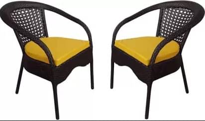 Patio Indoor/Outdoor Chair Set With Yellow Cushions (Set of 2)