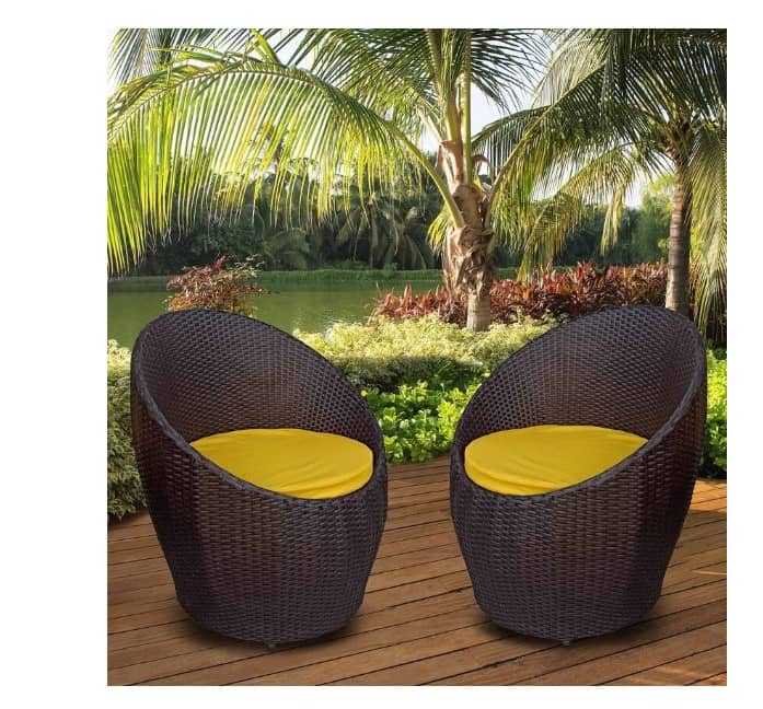 Apple Patio Indoor/Outdoor Garden Chair Set With Yellow Cushions (2 Chair)