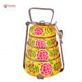 Hand Painted 3 Tier Steel Pyramid Lunch Box- Peach Kashmiri Art - photo