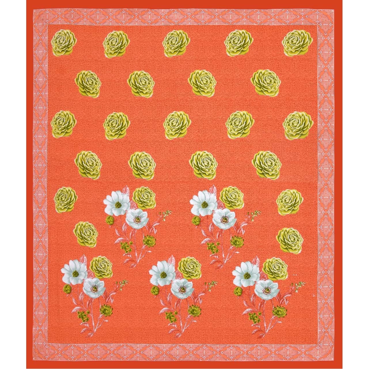 Pure Cotton Premium Quality King Size Bedsheet With 2 Designer Pillow Covers (Orange) - front_view