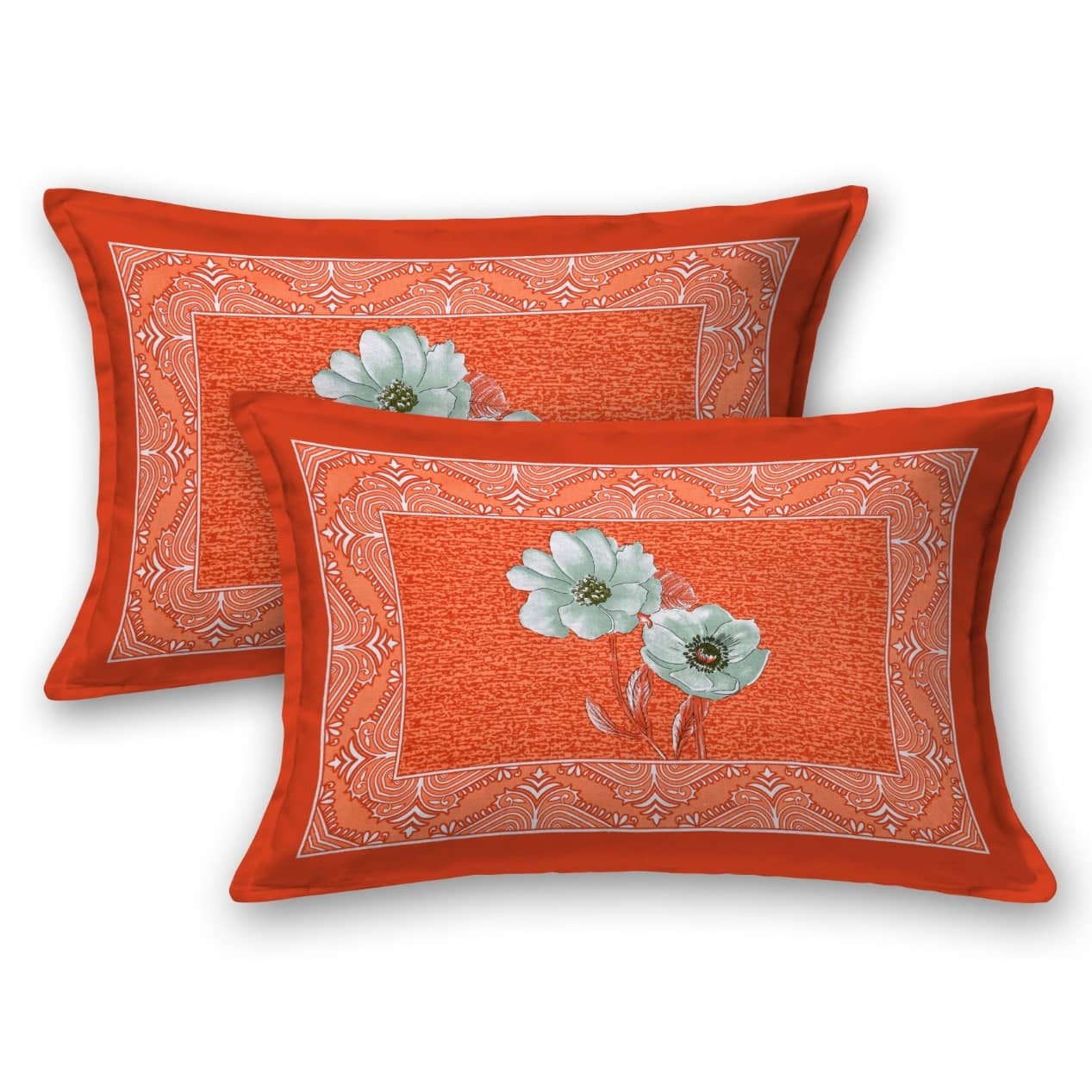 Pure Cotton Premium Quality King Size Bedsheet With 2 Designer Pillow Covers (Orange)