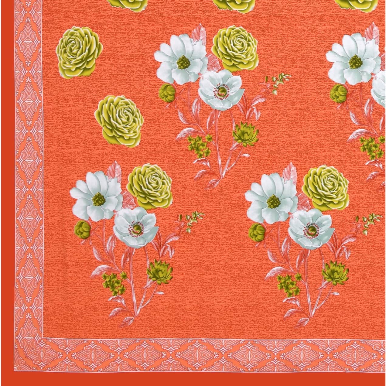 Pure Cotton Premium Quality King Size Bedsheet With 2 Designer Pillow Covers (Orange) - rear_view
