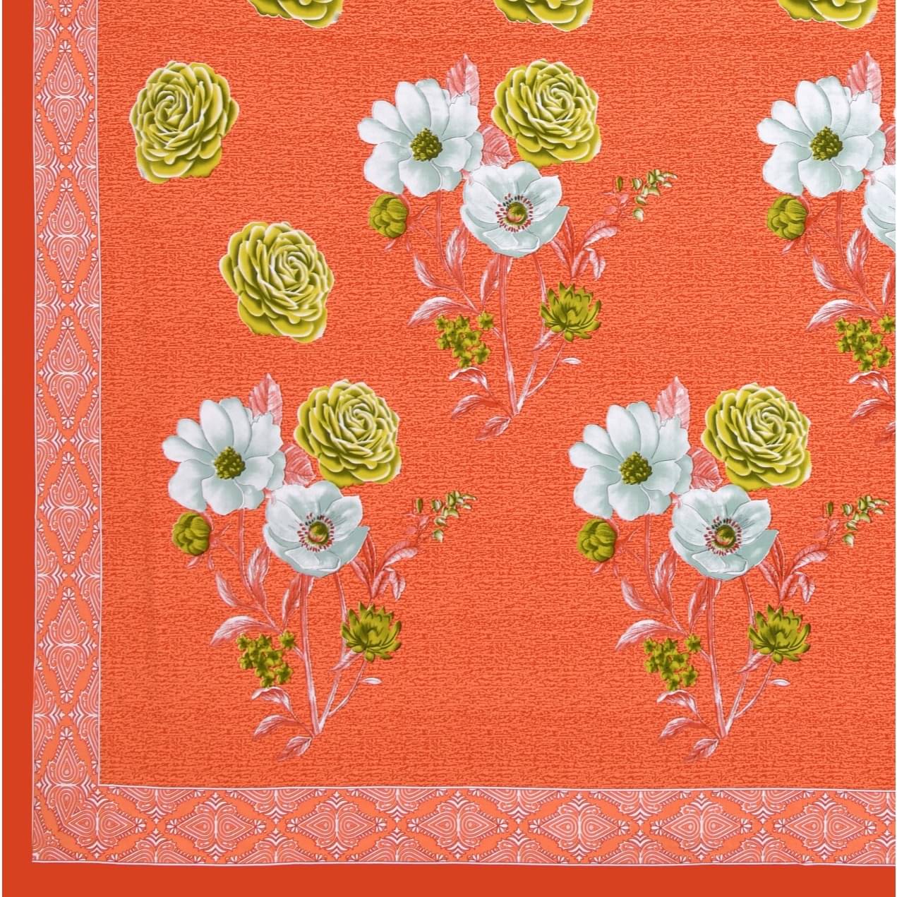 Pure Cotton Premium Quality King Size Bedsheet With 2 Designer Pillow Covers (Orange)