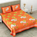 Pure Cotton Premium Quality King Size Bedsheet With 2 Designer Pillow Covers (Orange) - left_view