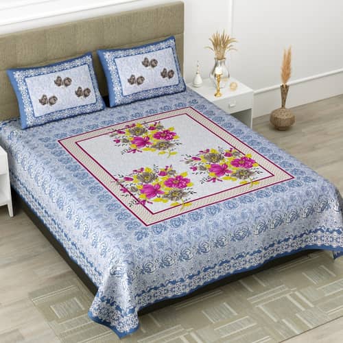 Pure Cotton Premium Quality King Size Bedsheet With 2 Designer Pillow Covers