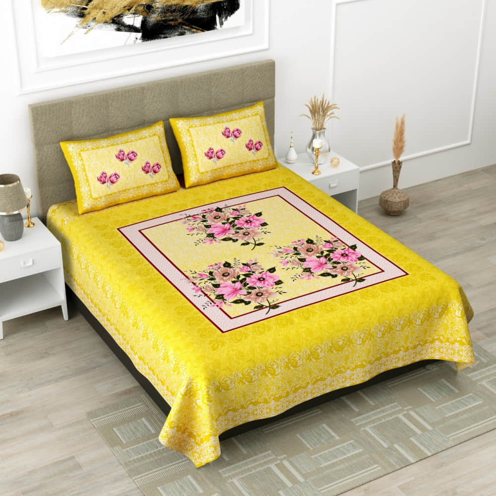 Pure Cotton Premium Quality King Size Bedsheet With 2 Designer Pillow Covers - photo