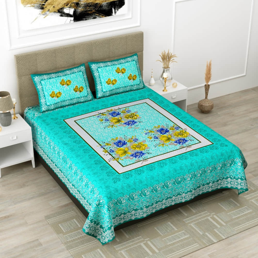 Pure Cotton Premium Quality King Size Bedsheet With 2 Designer Pillow Covers - photo