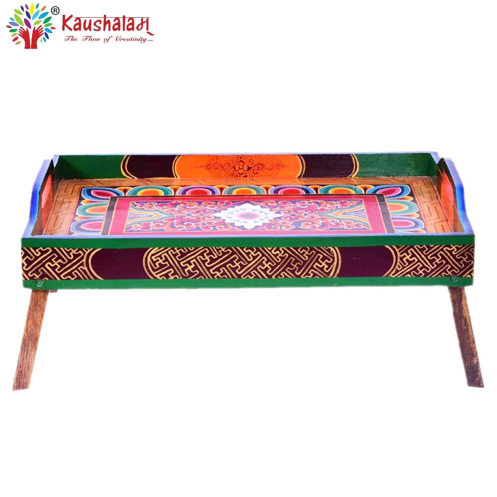 Hand Painted Folding Table Cum Tray - front_view