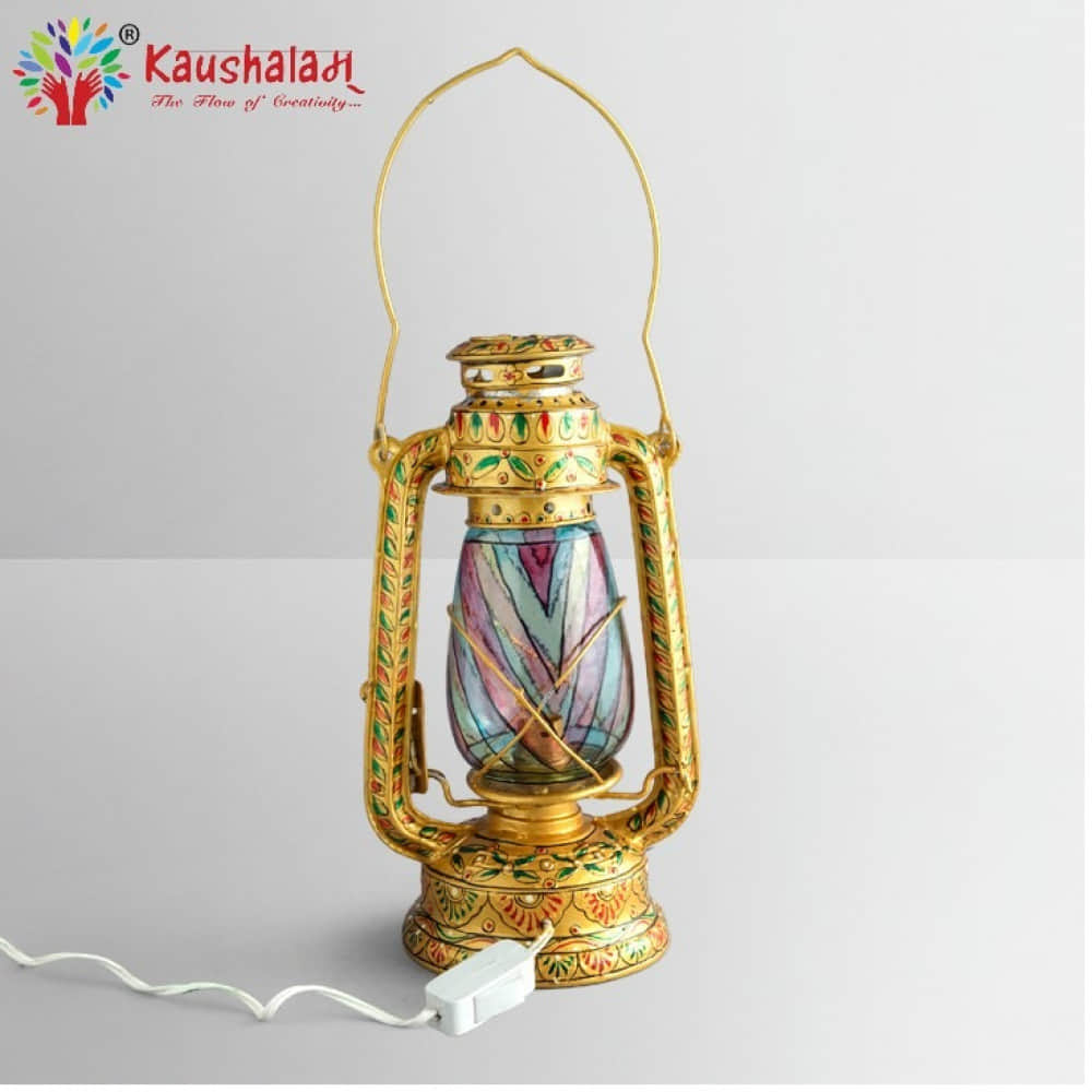 Hand Painted Hurrican Lantern with Bulb : Pure Bliss Ladakhi Art - photo