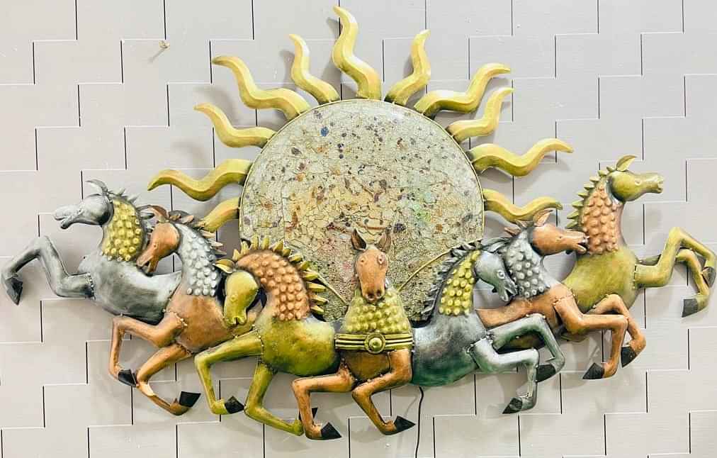 Sun Running Horse Wall Art with LED Light - photo