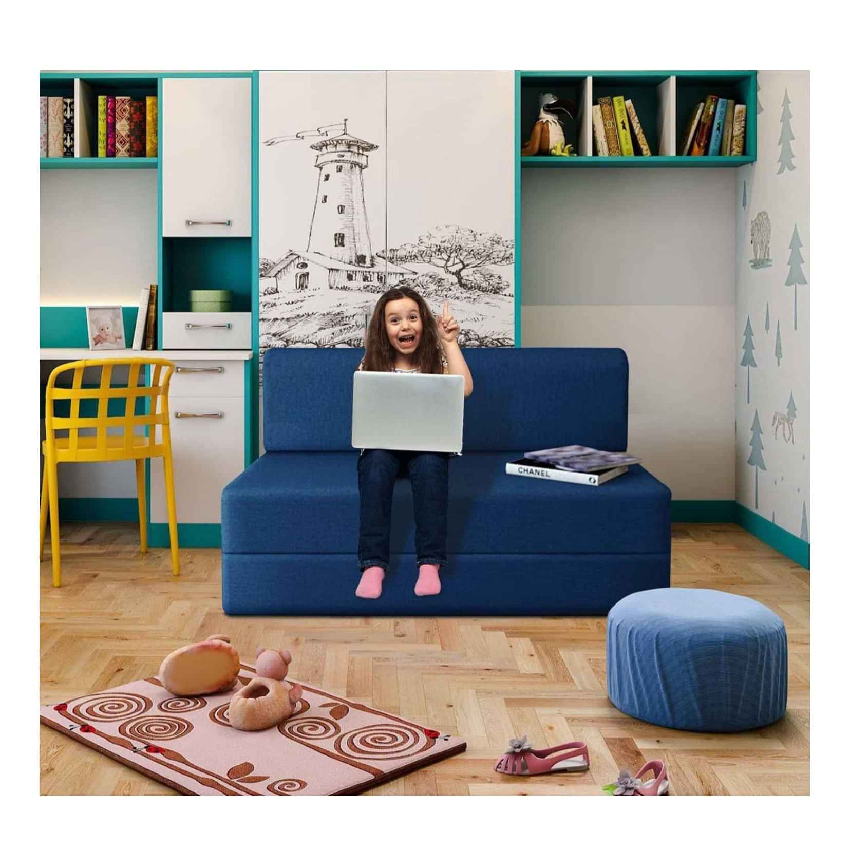 Dublin Navy Blue Sofa Cum Bed - photo
