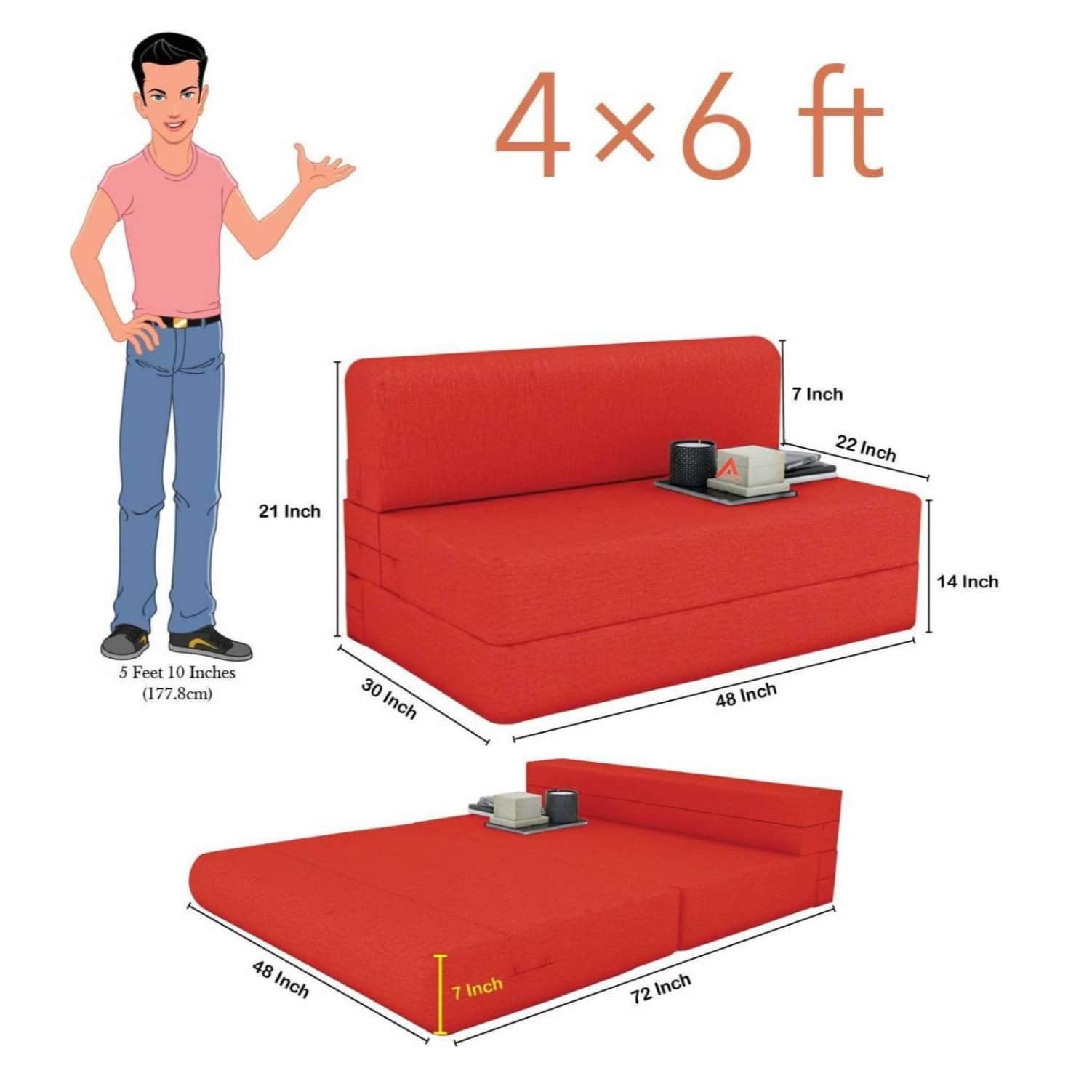 Dublin Red Sleeper Sofa Cum Bed - rear_view