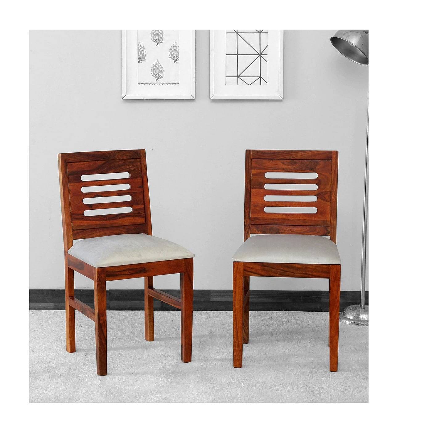 Solid Wood Dining Chairs With Cushions (Pair of 2)