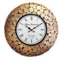 Wooden Metallic Designer Coin Wall Clock - front_view