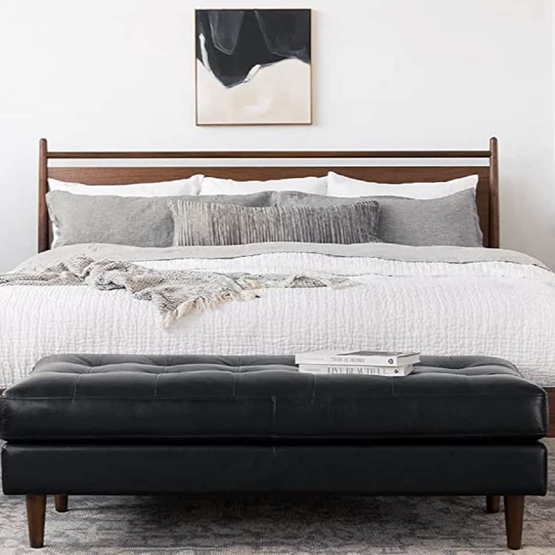 Black Leather 2 Seater Bench - front_view