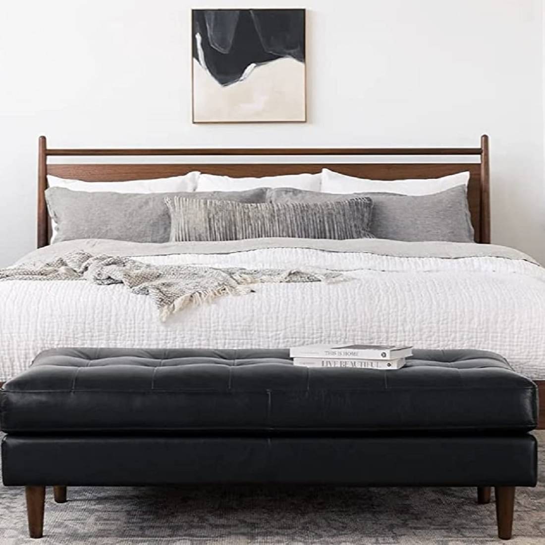 Black Leather 2 Seater Bench