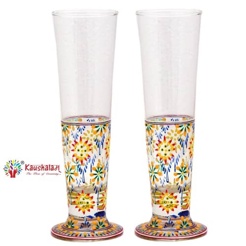 Hand Printed Tall Beer Glass Set 420ml